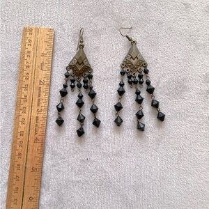 Black Filigree Dangle Earrings with Beaded Strands